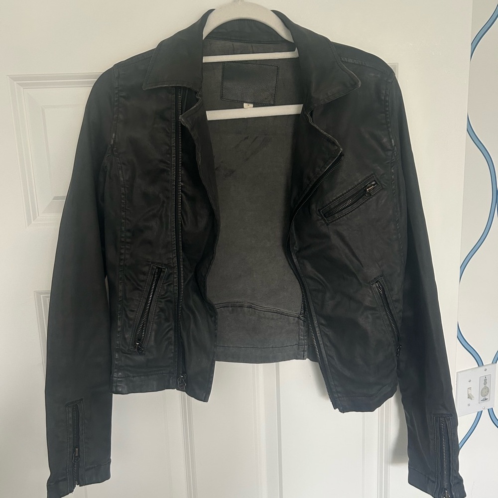 AG Adriano Goldschmied black coated moto jacket